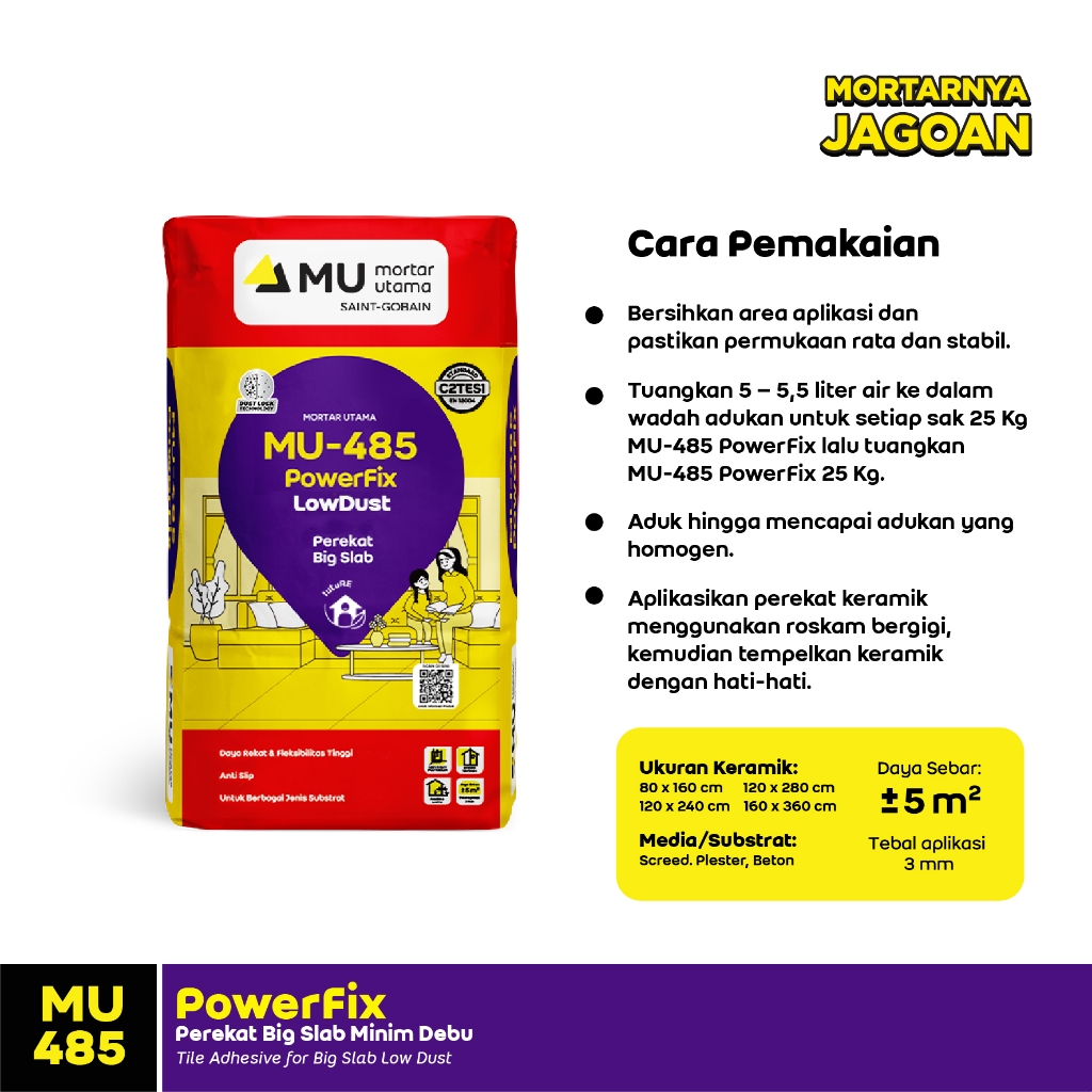 Jual Mortar Utama MU-485 PowerFix Perekat Big Slab 25Kg | Shopee Indonesia