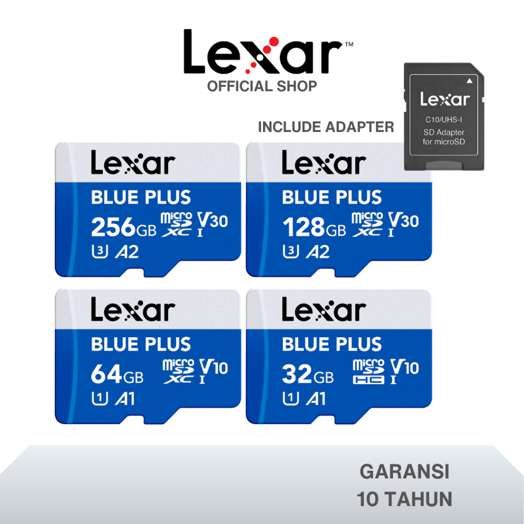 Jual Lexar Microsd BLUE PLUS UHS-I Class 10 32GB / 64GB / 128GB / 256GB ...
