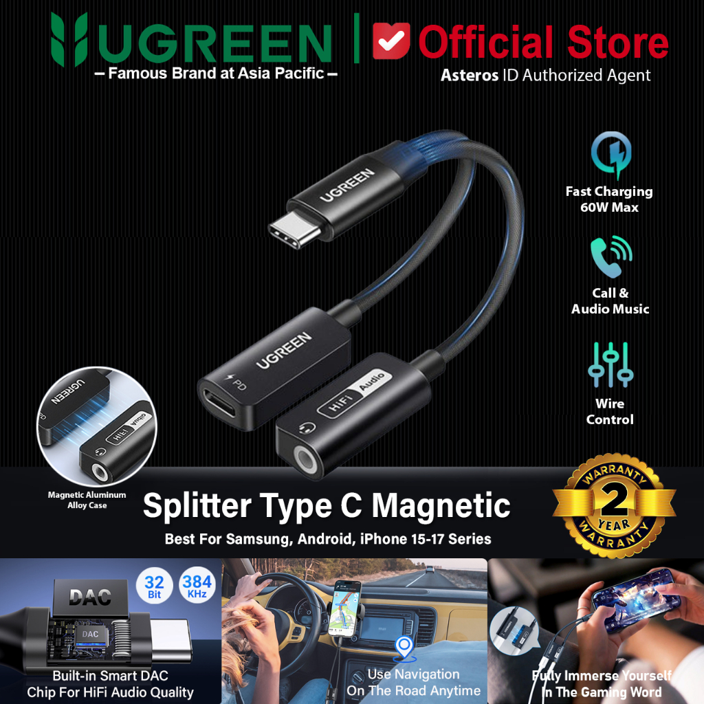 Jual UGREEN Magnetic Audio Splitter Type C to Jack Audio & Charging ...