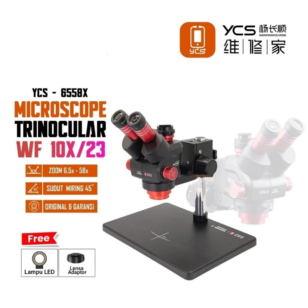 Jual YCS MICROSCOPE 6558X TRINOCULAR BASE VERSION ORIGINAL ( FREE LAMPU ...