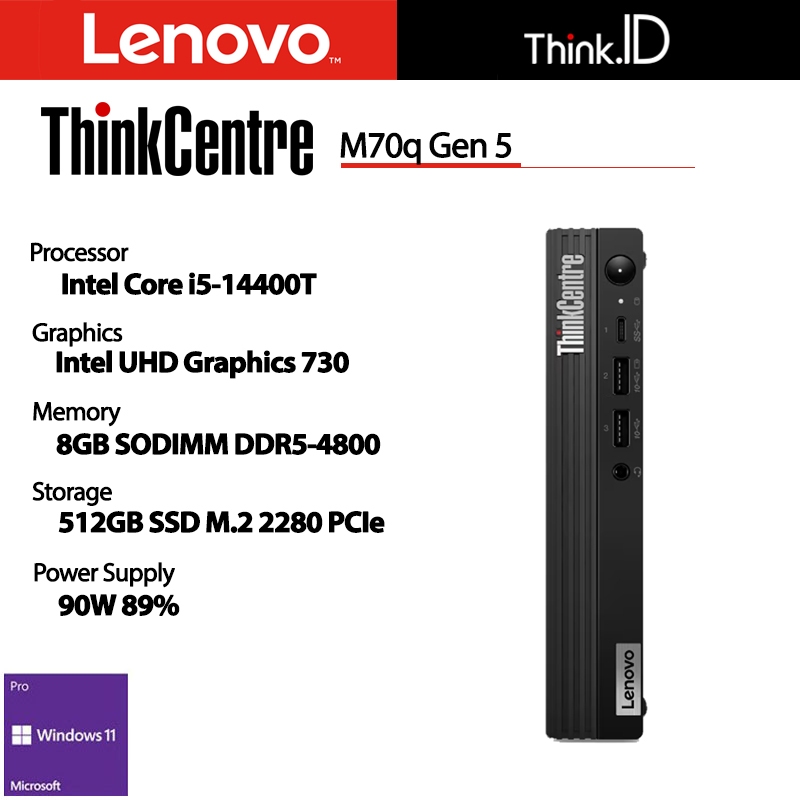Lenovo ThinkCentre M70q G5 i5-14400T 8GB 512GB SSD PSU 90W Win11Pro