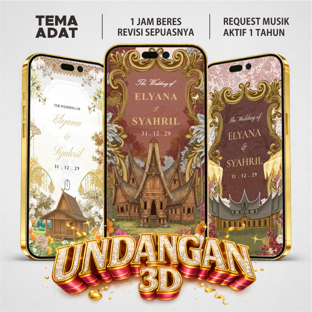 Tema Undangan Adat Jawa Pernikahan Digital 3D Motion Website Sunda Batak Minang Palembang dll Custom