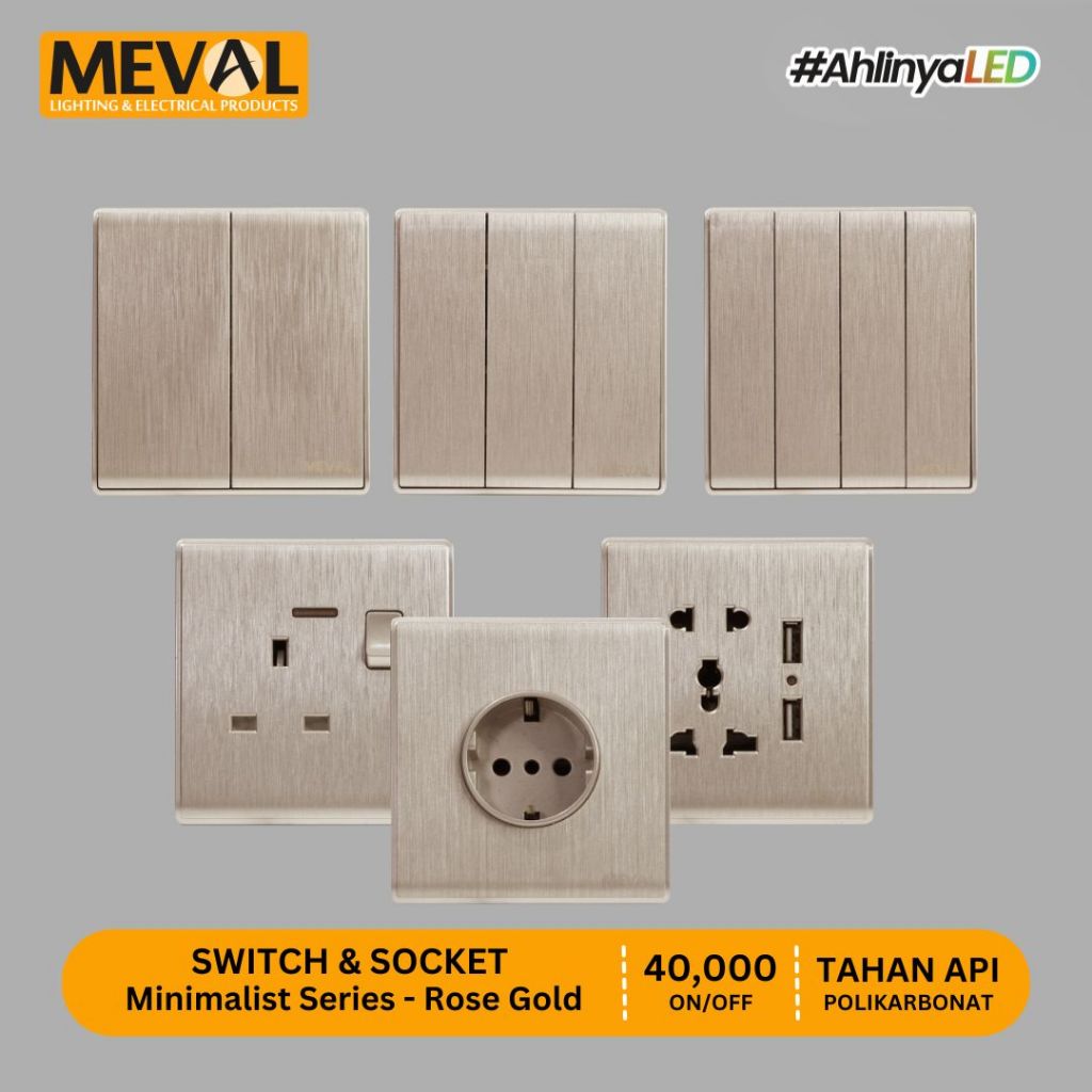 Jual MEVAL Stop Kontak Saklar dan Soket Minimalist - Rose Gold Hairline ...