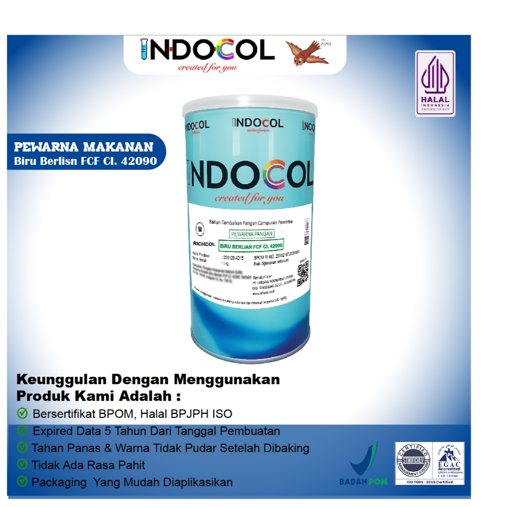 Jual Pewarna Makanan INDOCOL PREMIUM BIRU BERLIAN FCF CI.42090 (RC ...