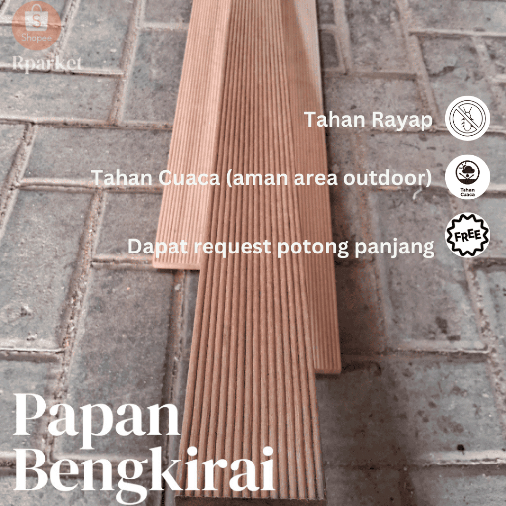 Lantai Kayu papan Decking Bengkirai Batangan 1m