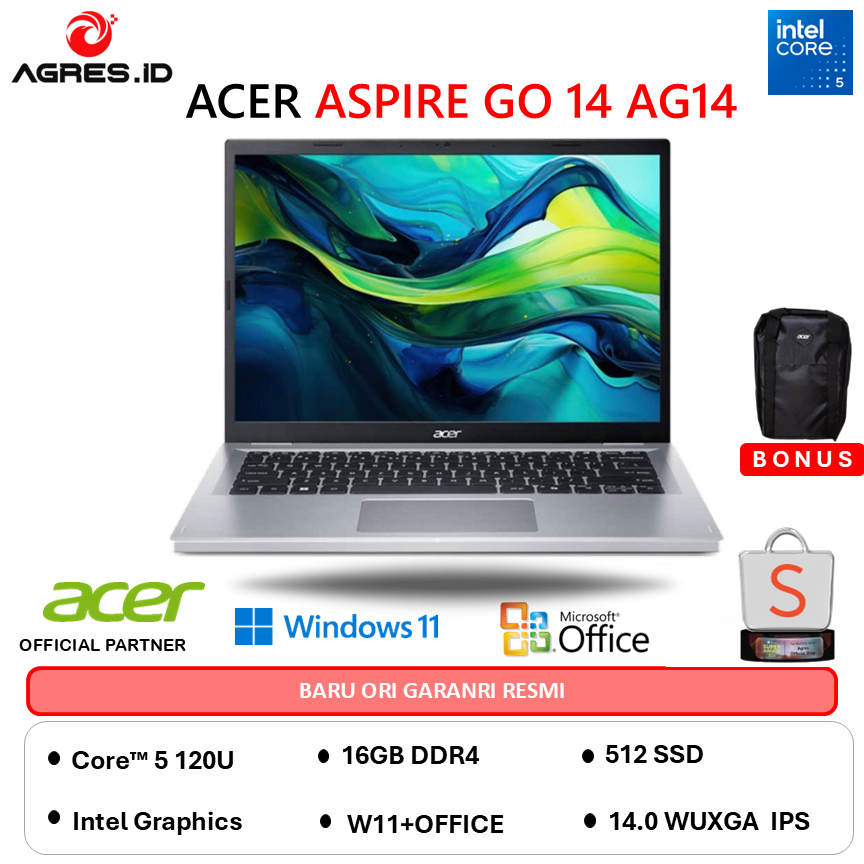 ACER ASPIRE GO 14 AG14 CORE I5 120U - RAM 16GB 512GB W11+OHS 14.0WUXGA IPS -72P.50C7