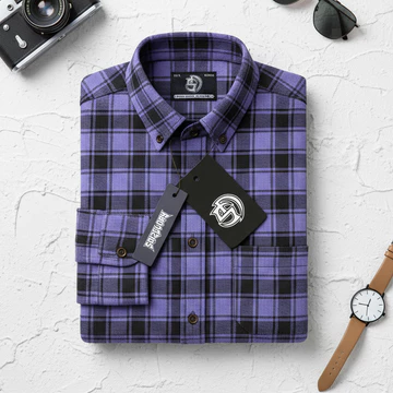SAIZ GLORY Kemeja Pria Lengan Panjang Bahan Flanel Motif Double Liner Mocca