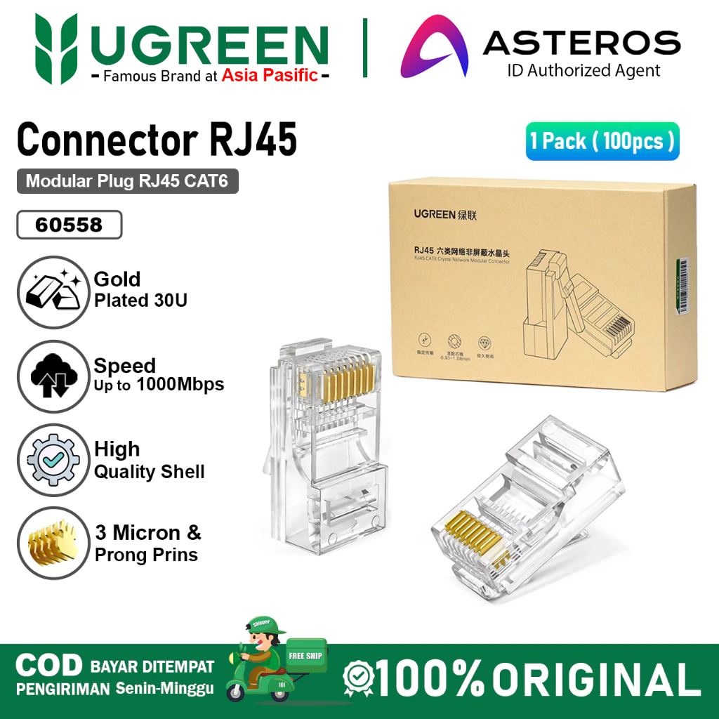 Jual UGREEN Kepala Kabel LAN RJ45 Cat5e Cat6 UTP FTP Modular Plug ...