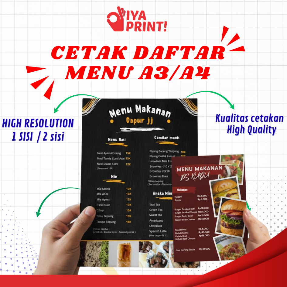 Jual Cetak Daftar Menu Makanan Minuman Ukuran A4 / A3 / Print Menu ...