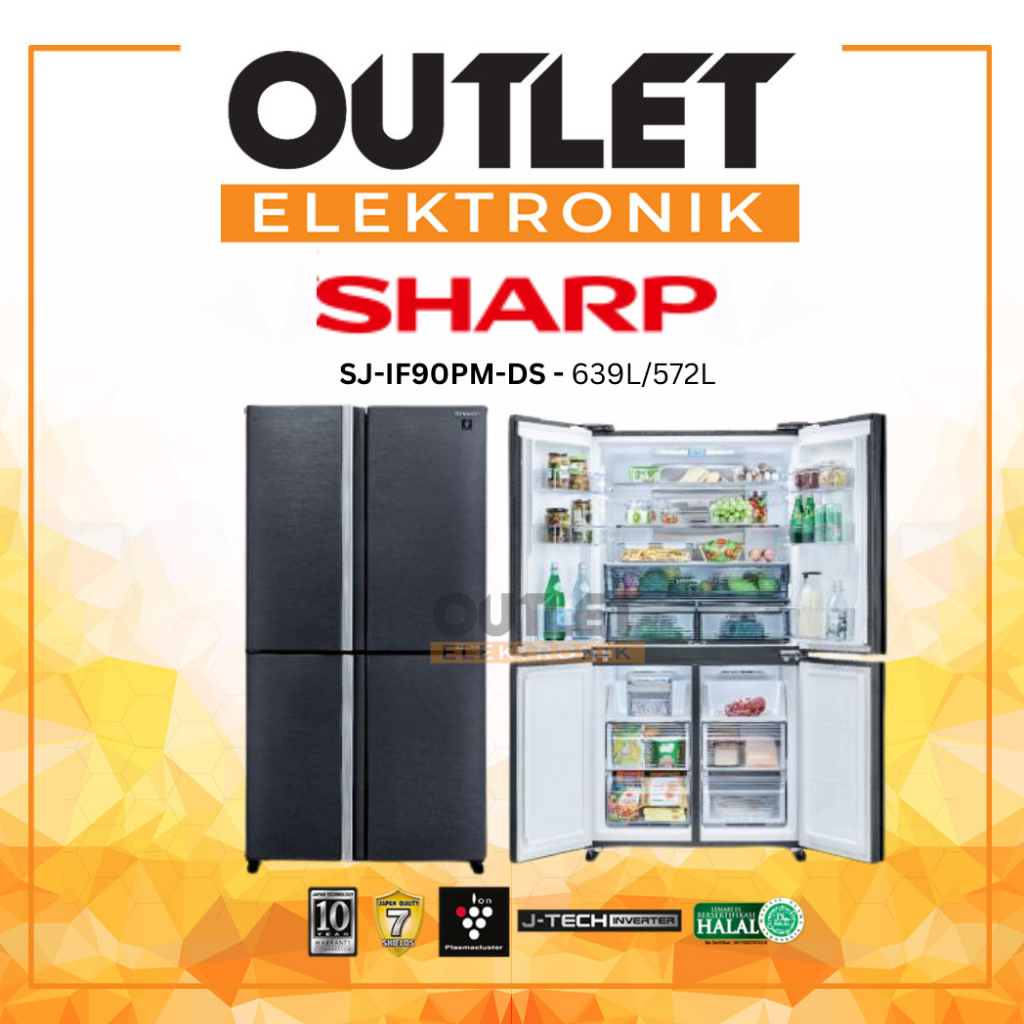 Jual Sharp Kulkas 4 Pintu SJ-IF90PM-DS 639L/572L Dark Silver Stainless ...