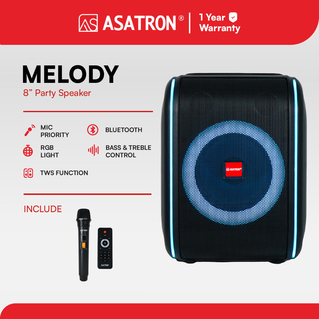 Jual Asatron Melody 8 Inch Bluetooth Karaoke Party Speaker with 1 ...