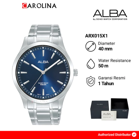 RK003 Jam Tangan Pria ALBA Prestige ARX015X1 Blue Dial with Stainless Steel Strap