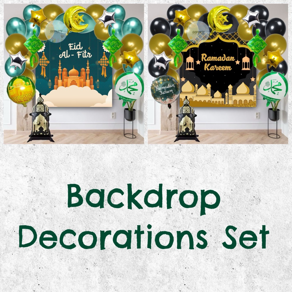 PAKET DEKORASI LEBARAN IDUL FITRI RAMADHAN KAREEM HIASAN DINDING TEMBOK BALON FOIL TIRAI MARHABAN