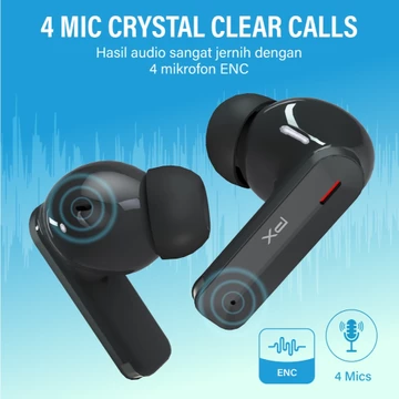 Headset TWS Earphone Bluetooth 6.0 Earbuds Headphone True Wireless ENC 4 Mics IPX4 PX Q80i Black