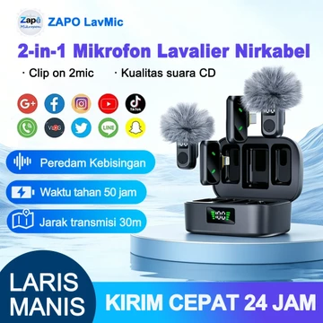 Q8 Mikrofon Wireless Microphone Clip On – Dual Mic Magnetic Lavalier Lapel Dengan Charging Case