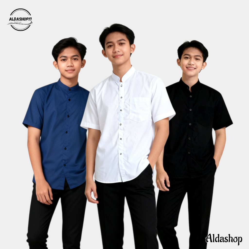 Baju Kemeja Koko Polos Pria Dewasa Lengan Pendek Bahan Katun Premium