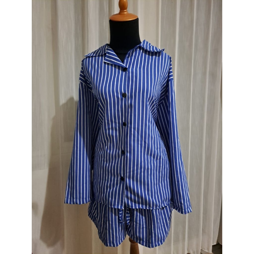 Jual setelan garis biru panjang | Shopee Indonesia