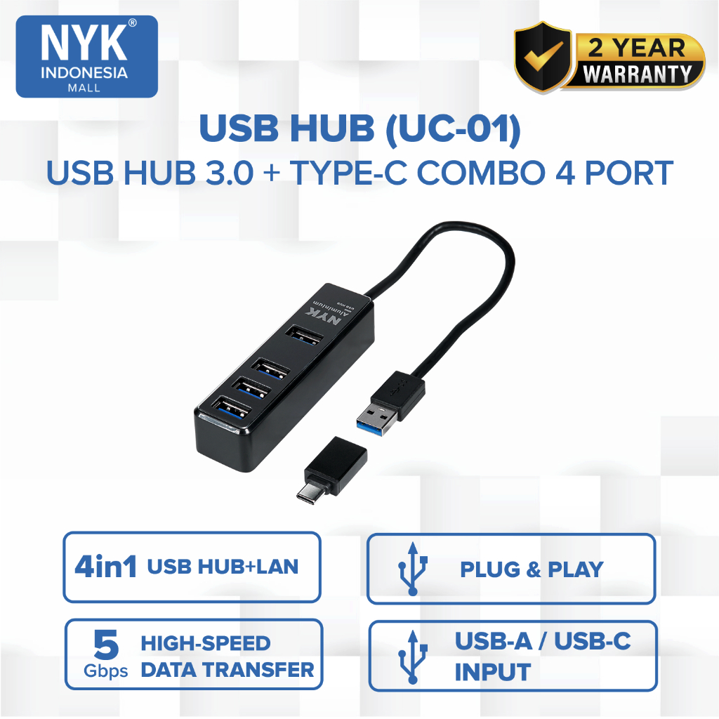NYK USB HUB 4 in 1 High Speed 3.0 TYPE C Converter USB 3.0 UC01 COD HUB bergaransi Docking Station Data transfer Mobile phone macbook android iphone i