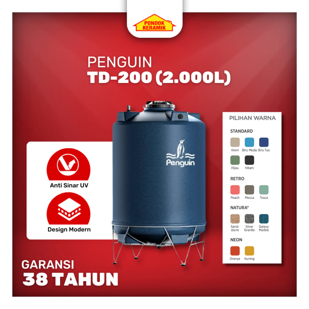 Penguin TD-200 2000 Liter Toren Tandon Tangki AIr Total Drain Tank Berbagai Warna