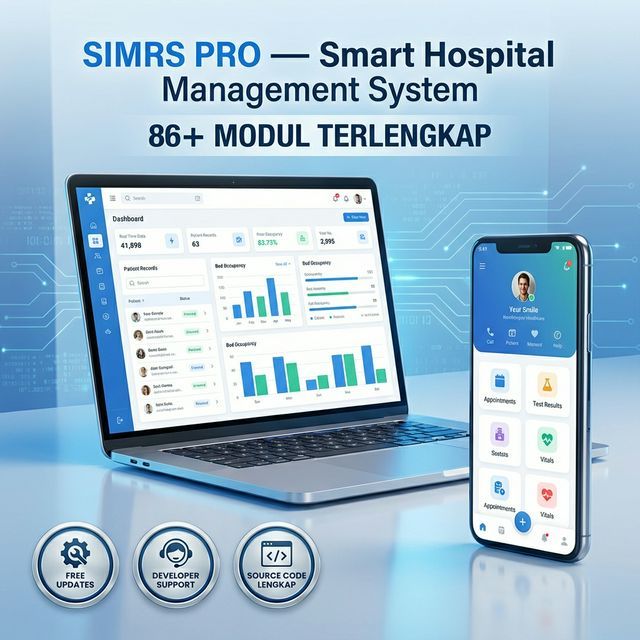Sistem Informasi Manajemen Rumah Sakit Pro - Aplikasi pengelola Manajemen Rummah Sakit V.1 --  86 Modul Fitur lengkap