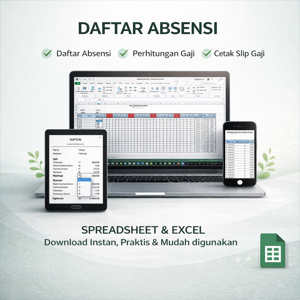 Jual Template Daftar Absensi Gaji Excel Otomatis Rekap Kehadiran Slip ...