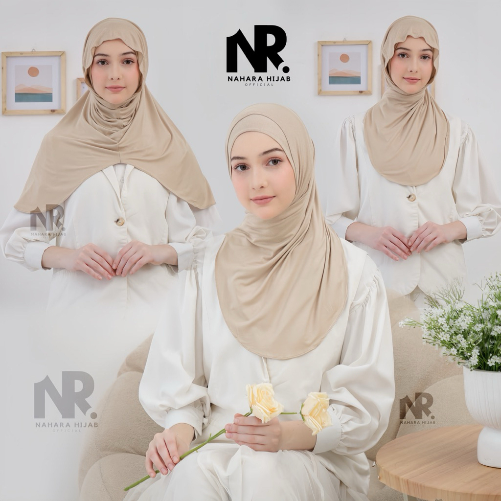 Hijab Huma Instan Bergo Size M Bahan Kaos Jersey Premium Cooltech Meleyot Top Bisa Empat Model