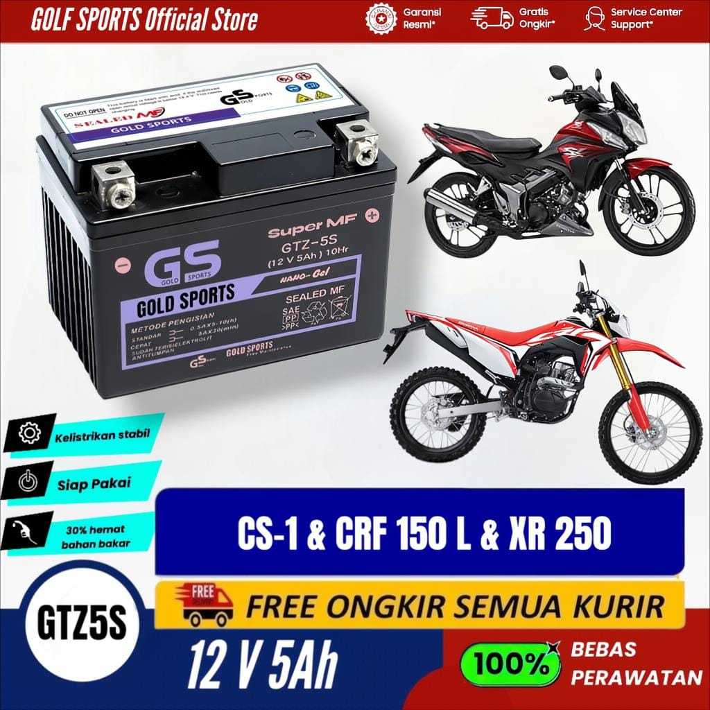 GOLF SPORTS Aki Motor Full Kering Motor CS1 125 CFR 150 L XR 250 GTZ5S 12V5Ah Accu Gel MF Baterai