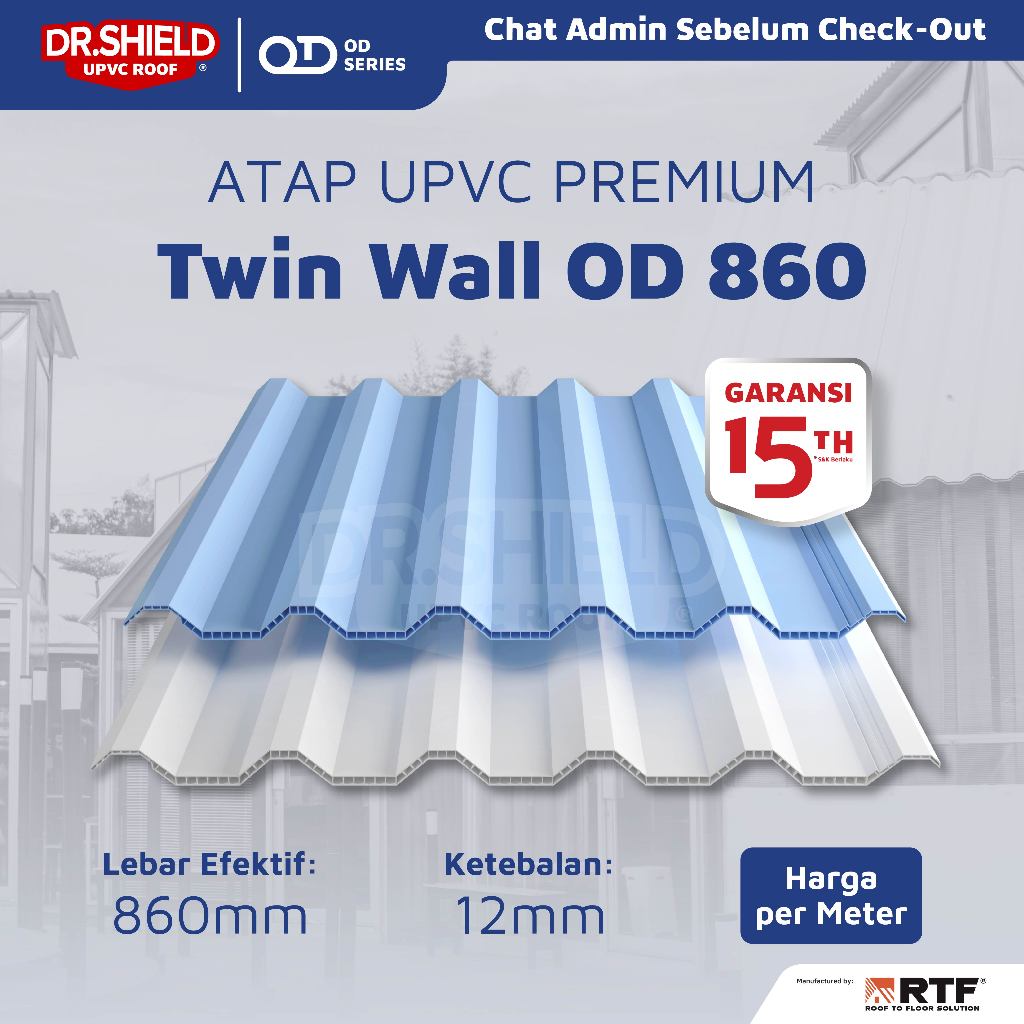 Atap UPVC DR. SHIELD Twin Wall OD 860mm - Tebal 12mm Garansi 15 Tahun Atap Rumah Dobel Layer Anti Panas & Anti Berisik Atap Carport Kanopi Gudang Pabrik dan Bangunan Komersil