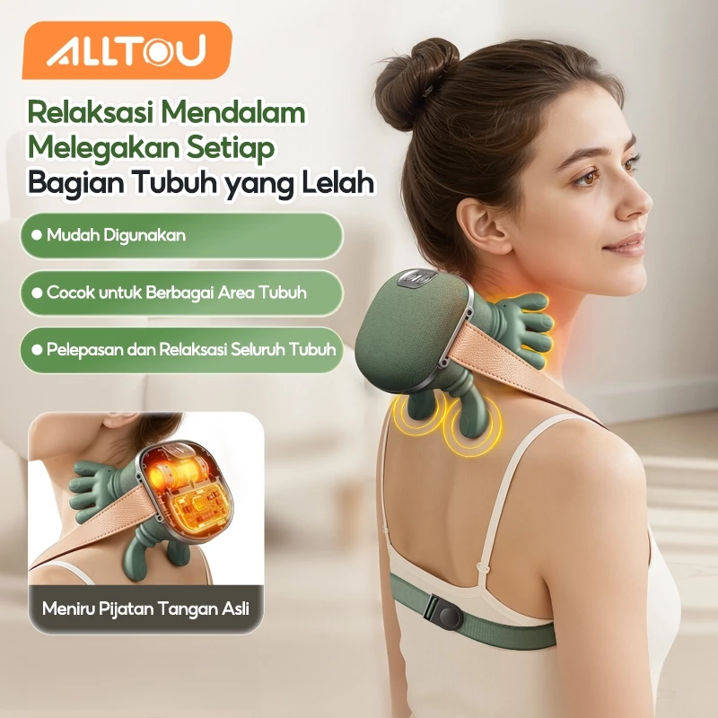 ALLTOU Pemijat Bahu Leher dengan desain ergonomis sudut 48° dan kepala pijat 6D