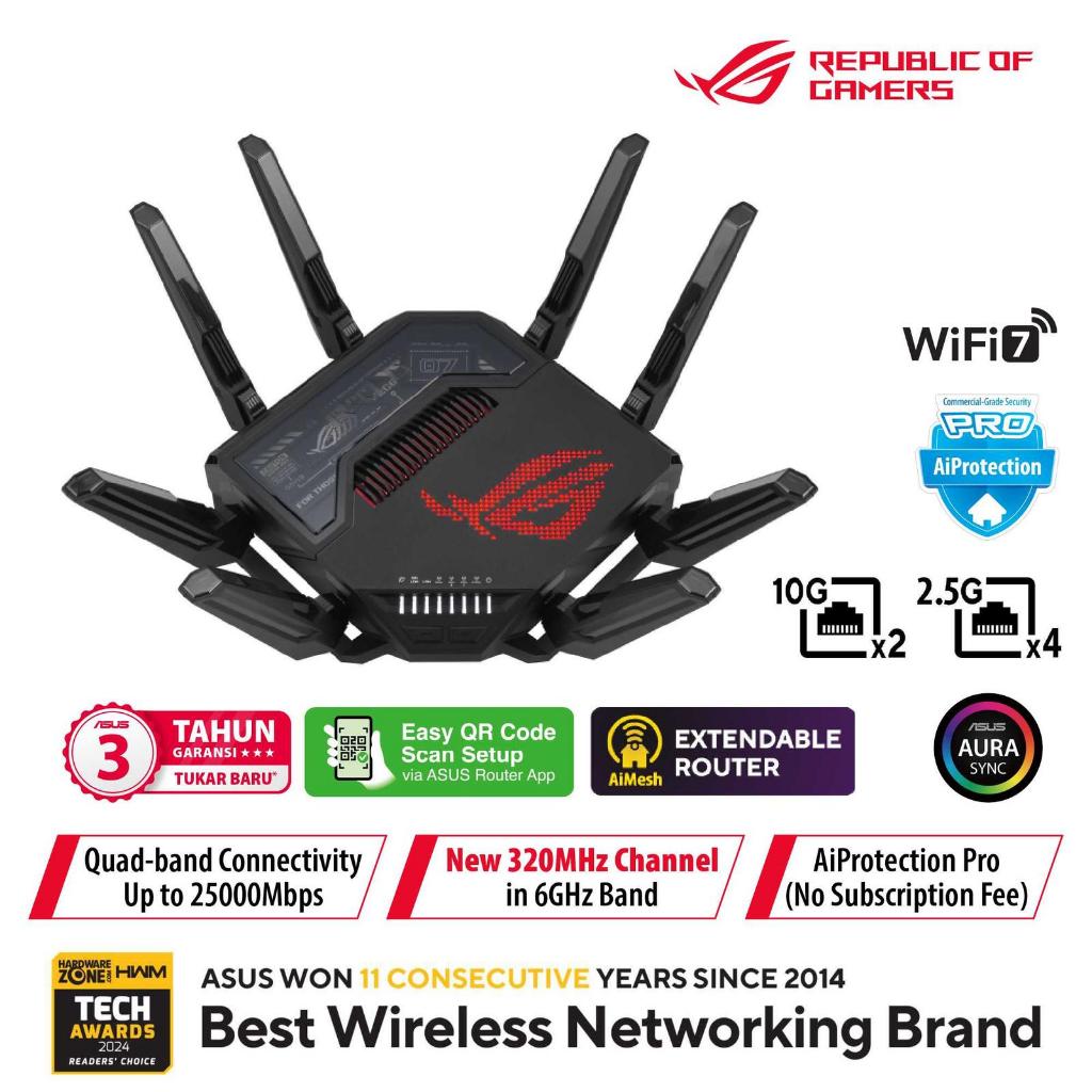 Jual ASUS ROUTER ROG RAPTURE GT-BE98 QUAD-BAND WIFI 7 BE25000 10G PORT ...