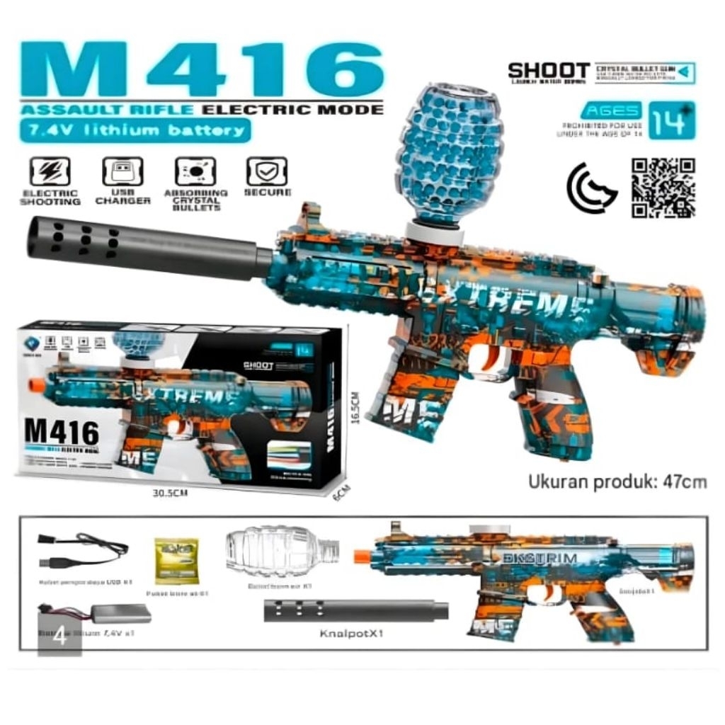 Jual 1260 Mainan Pistol Jelly M416 Electric / Mainan Pistol tembak ...