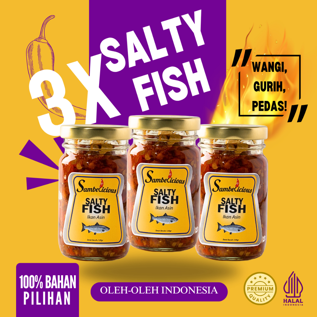 Jual Sambelicious Salty Fish X 3 Botol / Sambel Ikan Asin Oleh-oleh ...