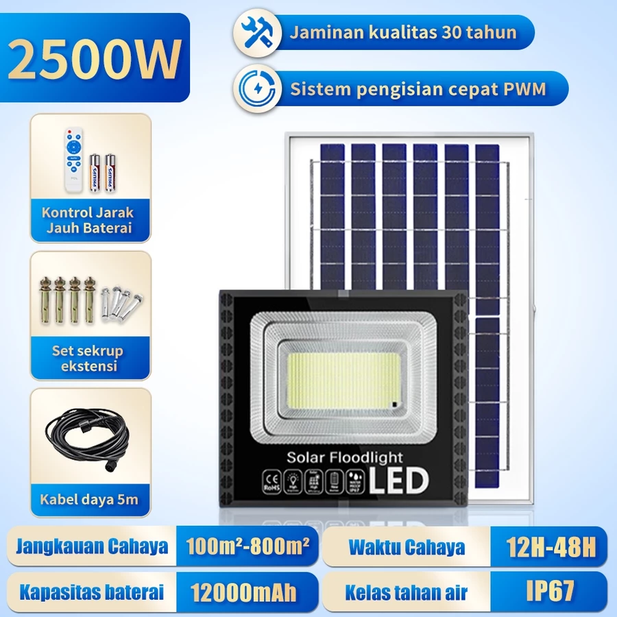 Lampu Sorot Outdoor Tenaga Surya Seri 2500W + Solar Panel Portable