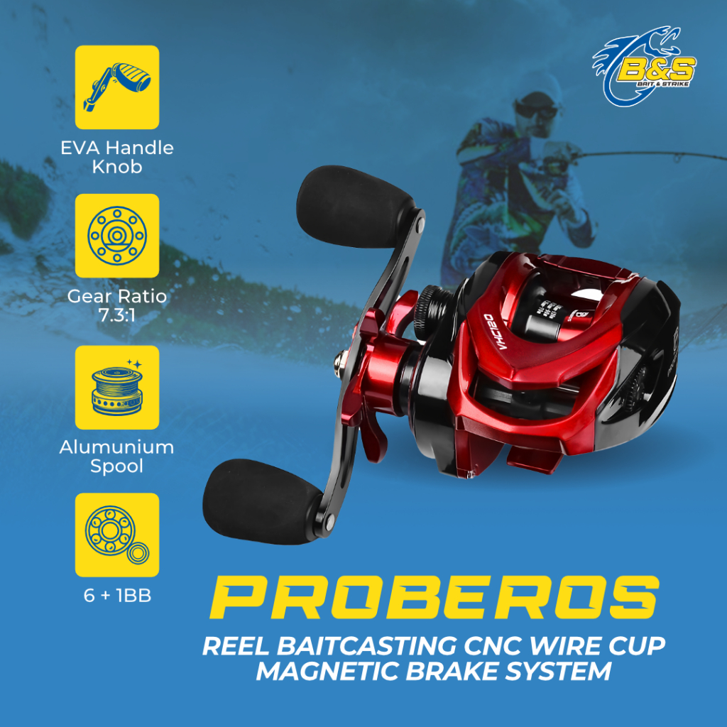 Jual PROBEROS Reel BC CNC Wire Cup Gear Ratio 7.3:1 Ball Brearing 6+1 ...