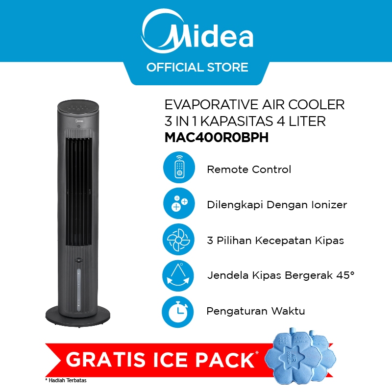[TURUN HARGA] Midea 3-in-1 Evaporative Air Cooler MAC400R0BPH  MAC-400R0-APW Remote and Ionizer Technology