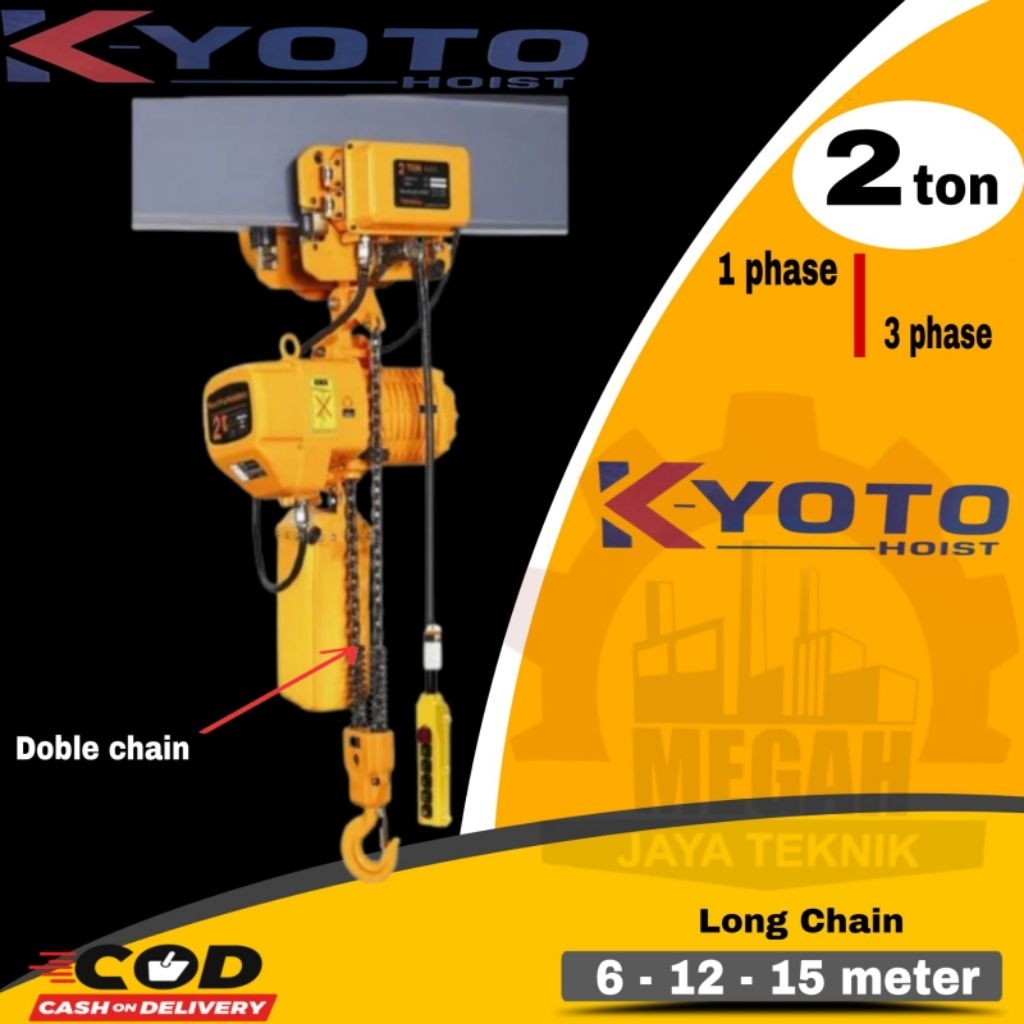 Jual Electric chain hoist ples troley 2 ton rantai doble 6 mtr, 12 mtr ...