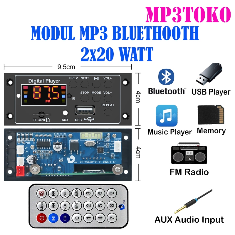 Jual Kit Modul Mp3 58BT 12V Digital Player Bluethooth 2X20Watt Class D ...
