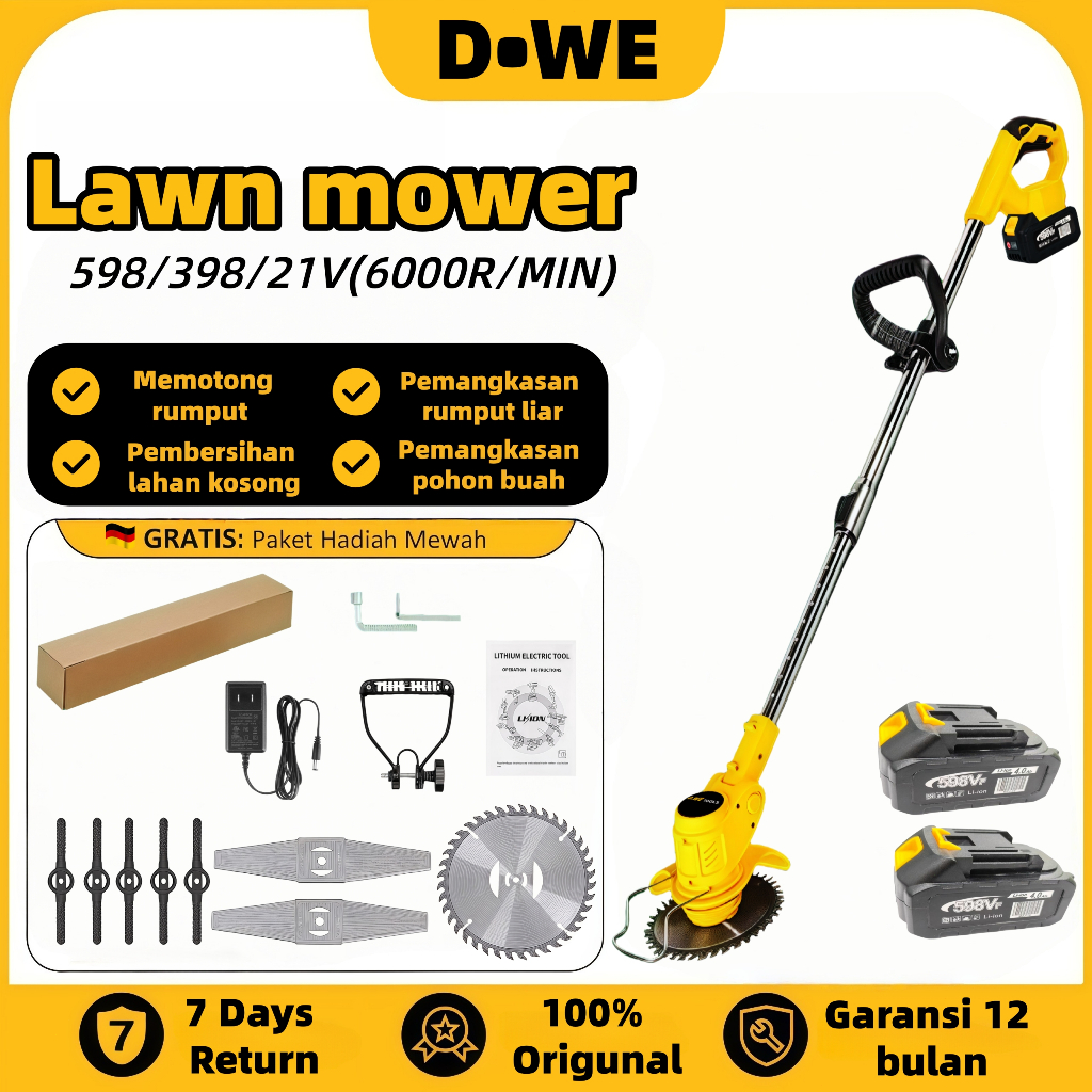 Jual D•WE Mesin Potong Rumput 6000rpm Listrik pemotong rumput cordless ...