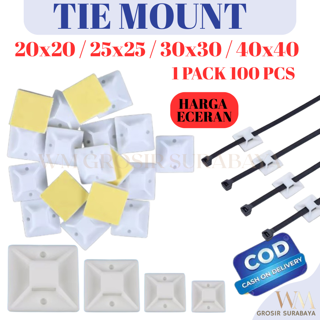 Jual Ties Mount Dudukan kabel ties isi 100Pcs Tie Mount Cable Kabel ...