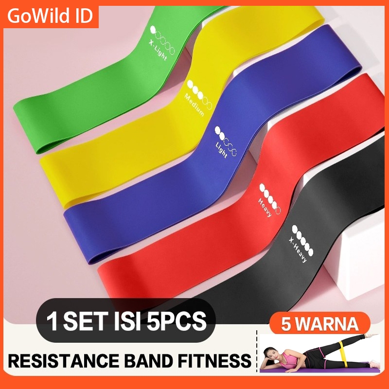 Jual 1 Set 5pcs Resistance Band 5-45lbs Alat Fitness Elastis Fitness ...