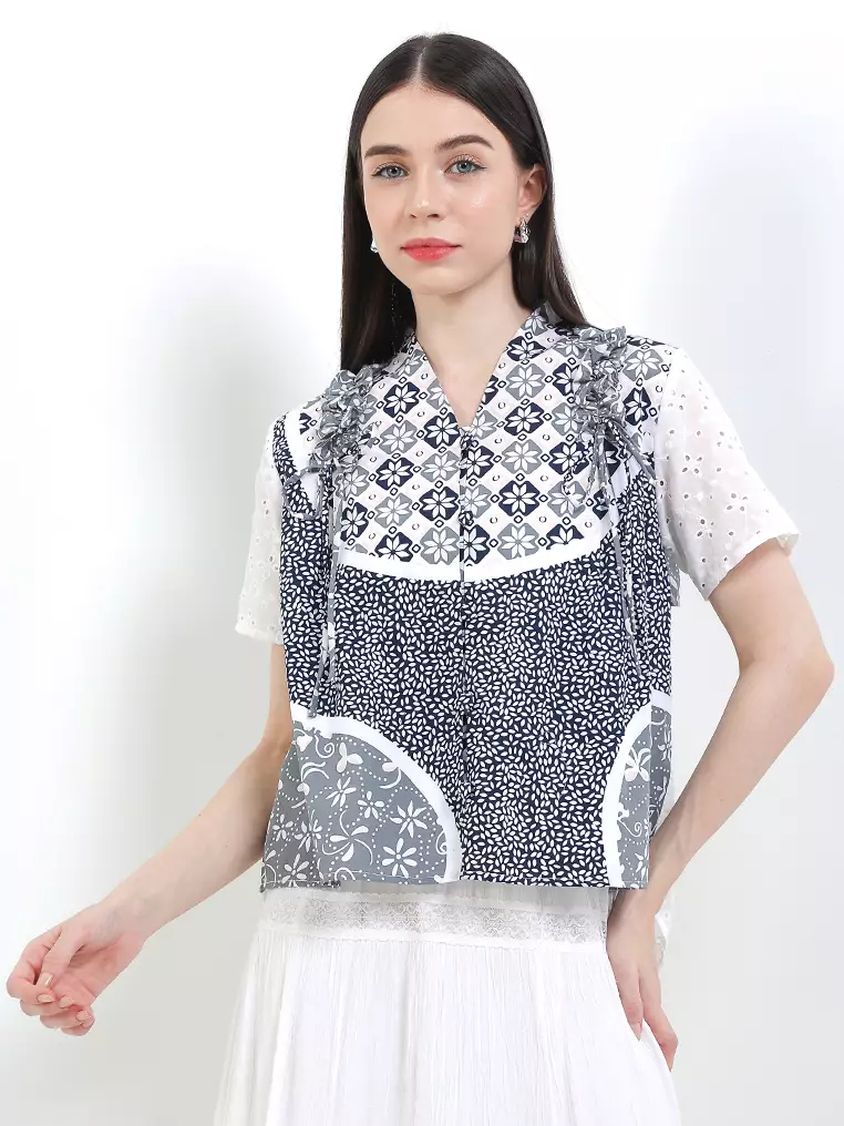 Jual Rianty Batik Premium Wanita Atasan Blouse Croptop V-neck Exclusive ...