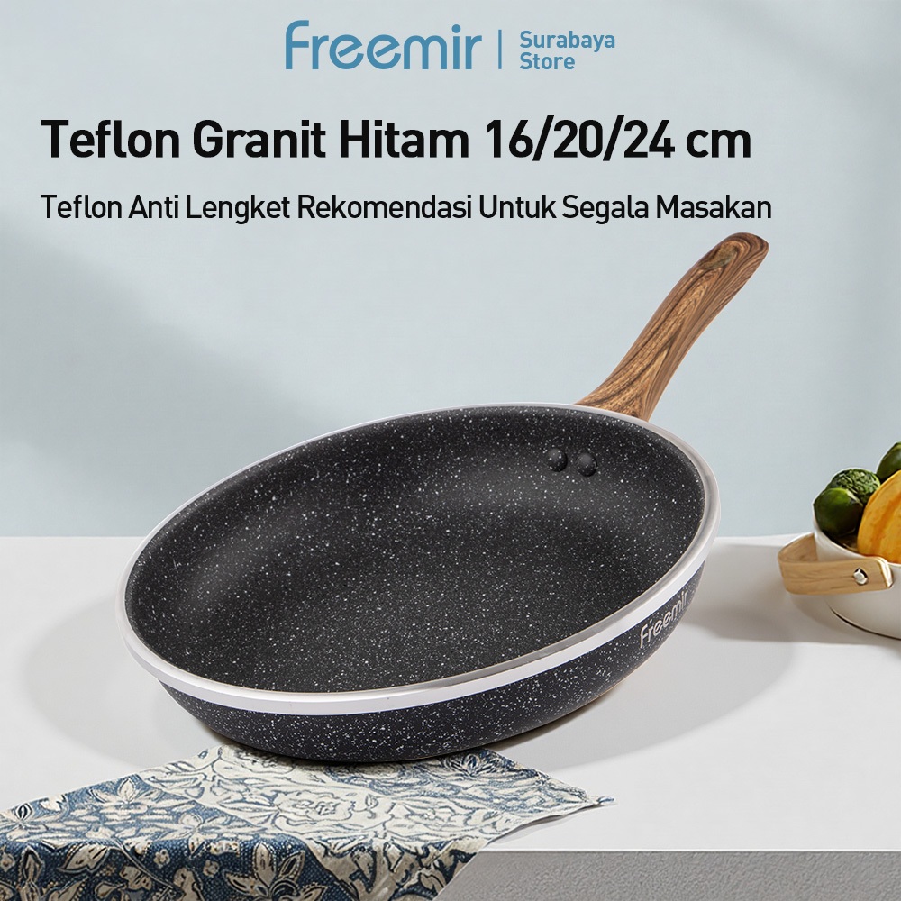Jual [Surabaya] freemir Frying Pan Teflon Granite Hitam 16/20/24cm Anti ...
