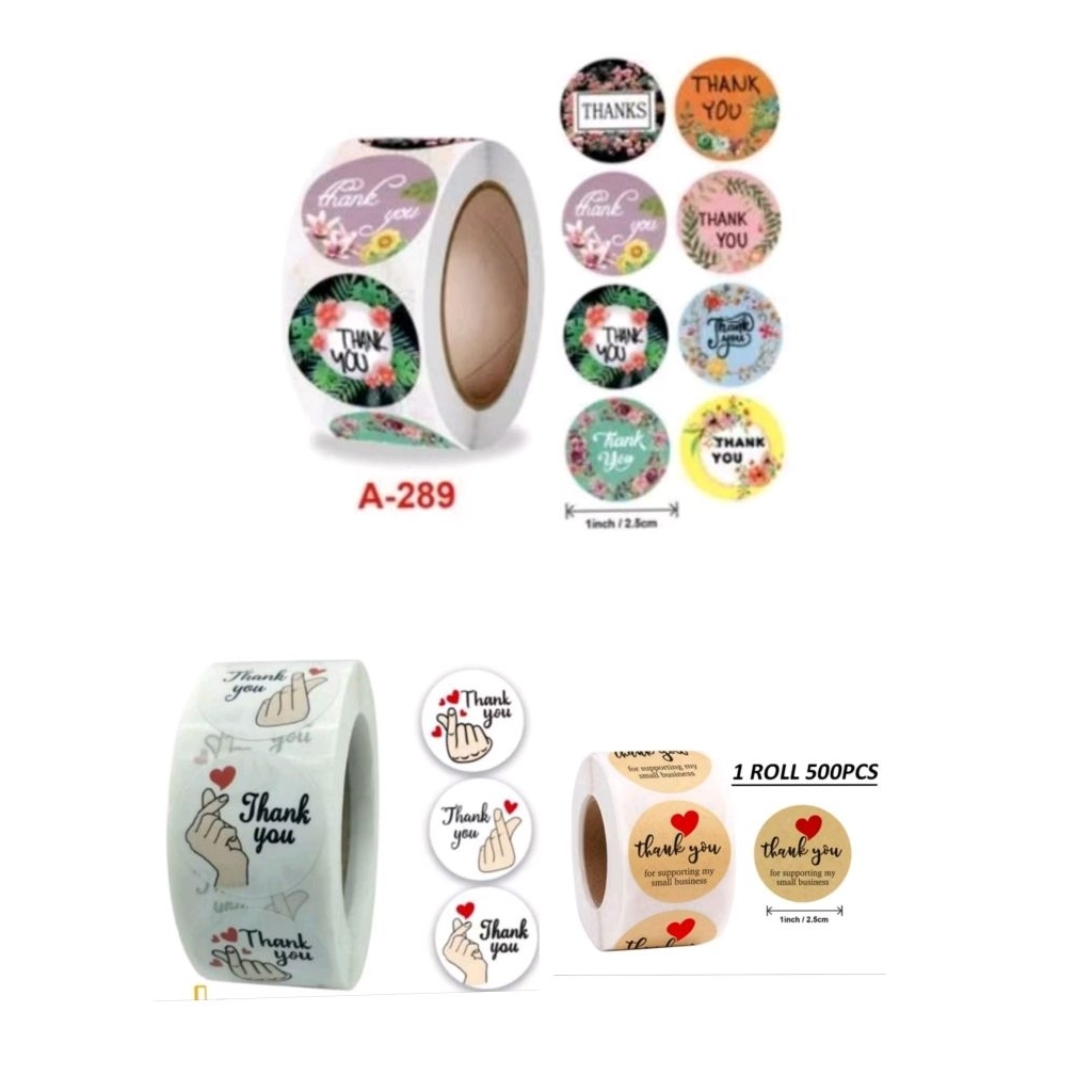 Jual Sticker Thankyou 1 Roll 500Pcs / Sticker Thank You / Sticker Tq ...