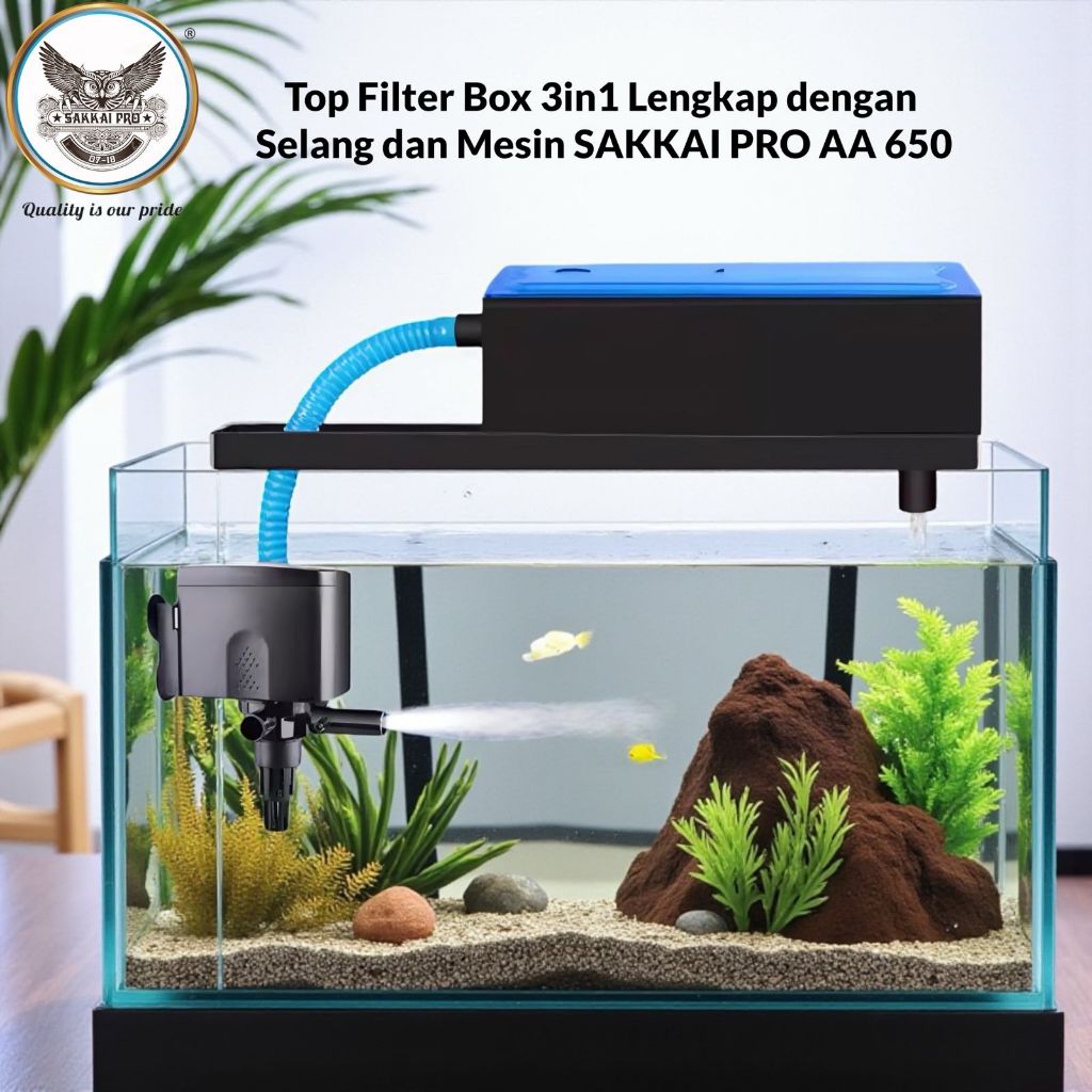 Filter Pompa Komplit Top Filter Box Aquarium 3 In 1 Top Filter SAKKAI PRO AA 650 Box Filter