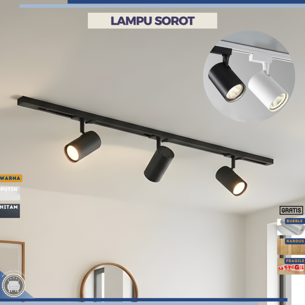 Jual Paket 1 Set isi 3 lampu track lighting 10W 10 Watt Rell 1 Meter ...