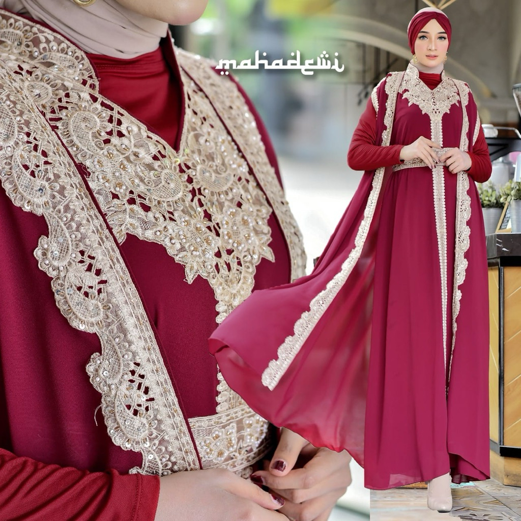 Jual BYNAUFAL Gamis Kaftan Mahadewi Set Inner Outer Kombinasi Bordir ...