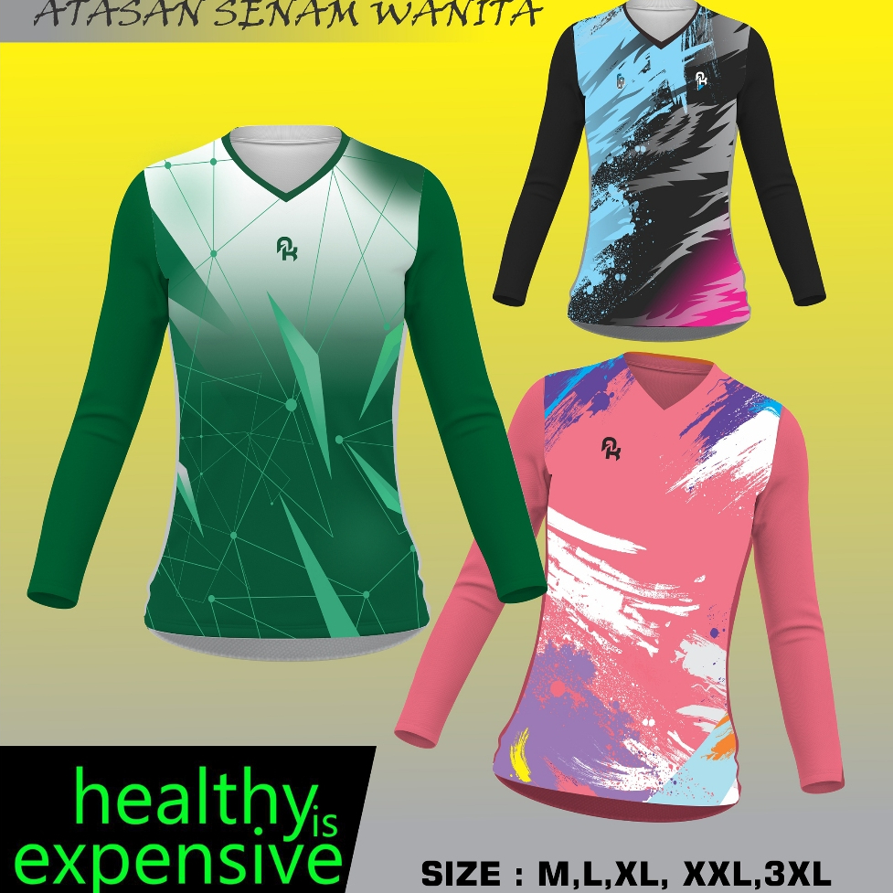 Atasan Olahraga Wanita Printing Kaos Senam Aerobik Fitnes Running Sepeda Santai Bola Voly Cewek Jersey Printing Muslimah JUMBO LENGAN PANJANG