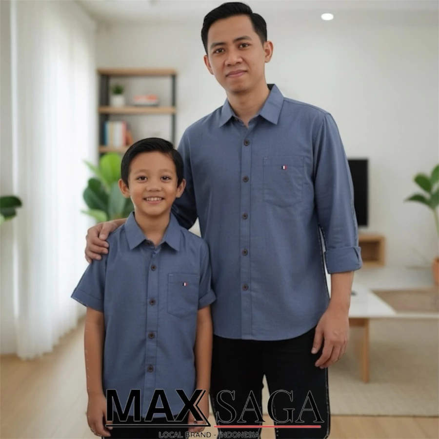 Kemeja Pria Dewasa dan Anak Couple Warna Denim