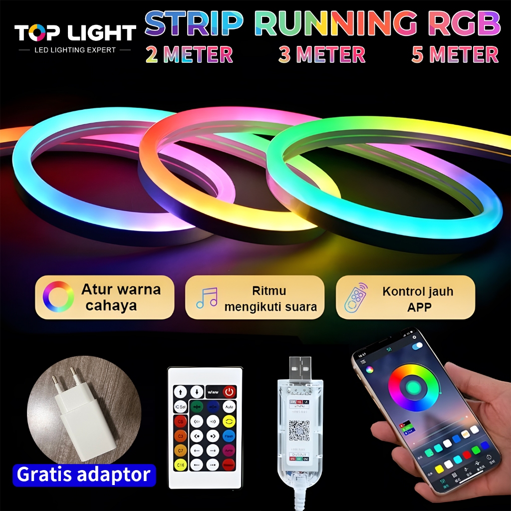 Jual Lampu Neon Flex Running LED Remote 5M Lampu Warna Warni LED ...