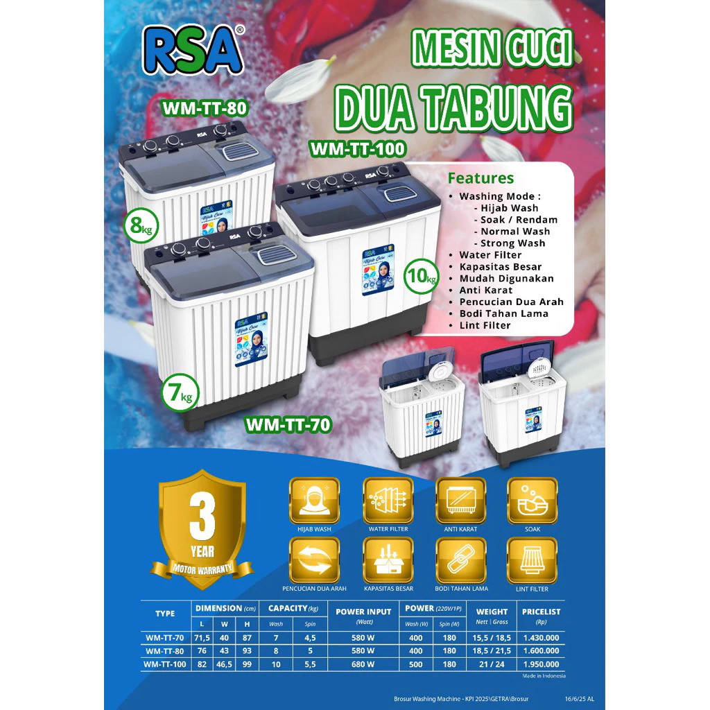 Jual Mesin Cuci RSA WM-TT100 2 Tabung 10 Kg Hijab Wash Series | Shopee ...